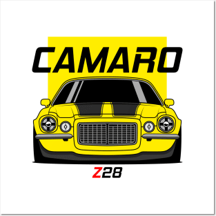Front Racing Yellow Camaro Z 28 Posters and Art